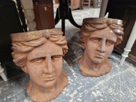 A PAIR OF BUST FORM GARDEN PLANTERS.