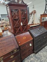 A GOOD QUALITY EDWARDIAN INLAID LADIES BUREAU BOOKCASE.