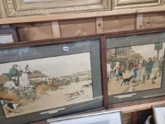 A SET OF THREE LARGE OAK FRAMED SPORTING PRINTS BY CECIL ALDIN.