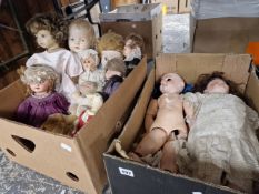 A COLLECTION OF ANTIQUE BISQUE HEAD DOLLS AND VARIOUS OTHERS TOGETHER WITH DOLLS FURNITURE.