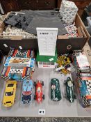 A COLLECTION OF SCALEXTRIC CARS AND TRACK.
