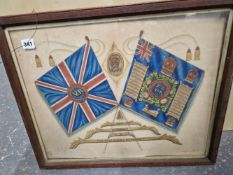 AN ANTIQUE WATERCOLOUR THE BANNERS OF THE ROYAL REGIMENT.