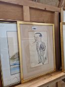 PEN AND WASH CARICATURE OF NORMAN CHURCHILL TOGETHER WITH A WATERCOLOUR OF A MUTE SWAN, SIGNED