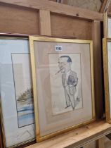 PEN AND WASH CARICATURE OF NORMAN CHURCHILL TOGETHER WITH A WATERCOLOUR OF A MUTE SWAN, SIGNED