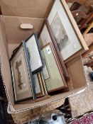 A BOX OF VARIOUS ANTIQUE AND LATER PRINTS AND ETCHINGS.