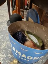 A BOWLER HAT AND VARIOUS LADIES HATS INCLUDING FUR.