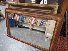 VICTORIAN OVER MANTLE MIRROR, AN OVAL MIRROR AND A PICTURE FRAME.