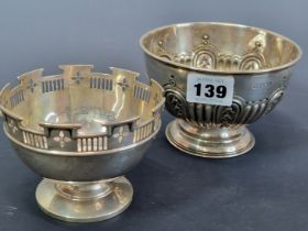 TWO HALLMARKED SILVER FOOTED BOWLS, 219Gms.