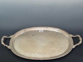 A GEORGE III SILVER TWO HANDLED OVAL TRAY BY JOHN HOULE, LONDON 1816, THE RIMS WITH A GADROONED