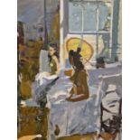 KEN HOWARD (1932-2022), ARR. JOSIE SEATED ON HER BED AND REFLECTED IN A MIRROR, OIL ON CANVAS,