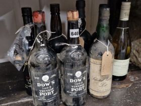 2 BOTTLES DOWS PORT VINTAGE 1963 75CL LEVELS TOP SHOULDER AND BOTTOM NECK TOGETHER WITH FIVE VARIOUS