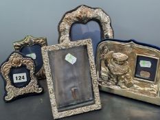 FIVE HALLMARKED SILVER PHOTOGRAPH FRAMES, TO INCLUDE ONE EMBOSSED WITH A GOLFER