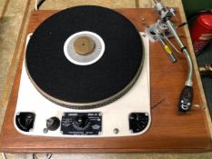 A RARE GARRARD 301 TURNTABLE RECORD DECK WITH A TEAK BASE UNIT AND PERSPEX COVER. AND SME 3009