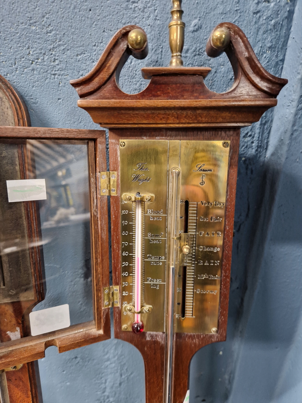 THOMAS WRIGHT OF SARUM, A MAHOGANY STICK BAROMETER WITH AN ALCOHOL ...