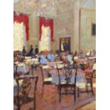 BRUCE YARDLEY (B. 1962), ARR. THE PUMP ROOM, OIL ON CANVAS, SIGNED LOWER RIGHT. 39.5 x 29.5cms