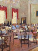 BRUCE YARDLEY (B. 1962), ARR. THE PUMP ROOM, OIL ON CANVAS, SIGNED LOWER RIGHT. 39.5 x 29.5cms