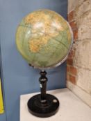 A 1965 PHILIPS CHALLENGE 13 1/2 INCH TERRESTRIAL GLOBE ON AN EBONISED STAND WITH A COMPASS SET