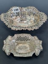 TWO HALLMARKED SILVER SWEET DISHES WITH FLORAL RIMS AND PIERCED SIDES, 207Gms.