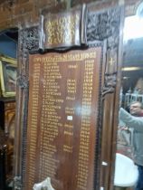 A VANHEEMS (THE CLERICAL TAILORS) MAHOGANY SIGN BOARD FOR EMPLOYEES WITH OVER 25 YEARS OF SERVICE