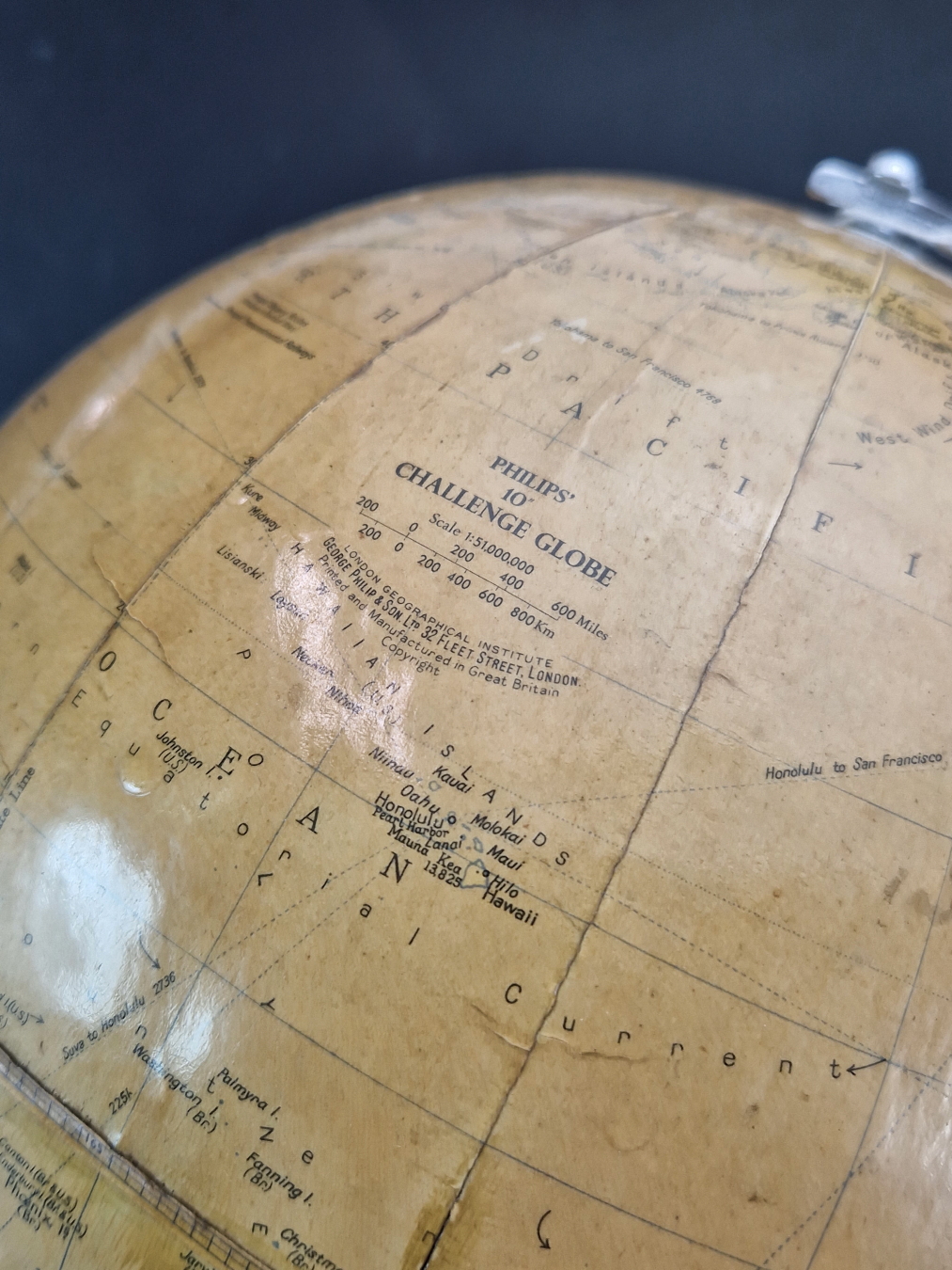 A 1961 PHILIPS CHALLENGE TERRESTRIAL GLOBE ON AN EBONISED STAND WITH A CIRCULAR FOOT. - Image 2 of 2