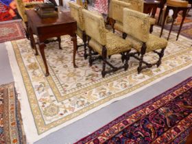 A HAND KNOTTED FLAT WEAVE CARPET OF ARTS AND CRAFTS DESIGN. 347 x 247cms