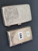 TWO HALLMARKED SILVER CASES, ONE INCISED WITH SCROLLING FOLIAGE, 362Gms.