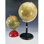 A 1960S PHILIPS CHALLENGE 10 INCH TERRESTRIAL GLOBE SUPPORTED ON AN EBONISED STAND WITH A DOMED