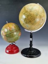 A 1960S PHILIPS CHALLENGE 10 INCH TERRESTRIAL GLOBE SUPPORTED ON AN EBONISED STAND WITH A DOMED