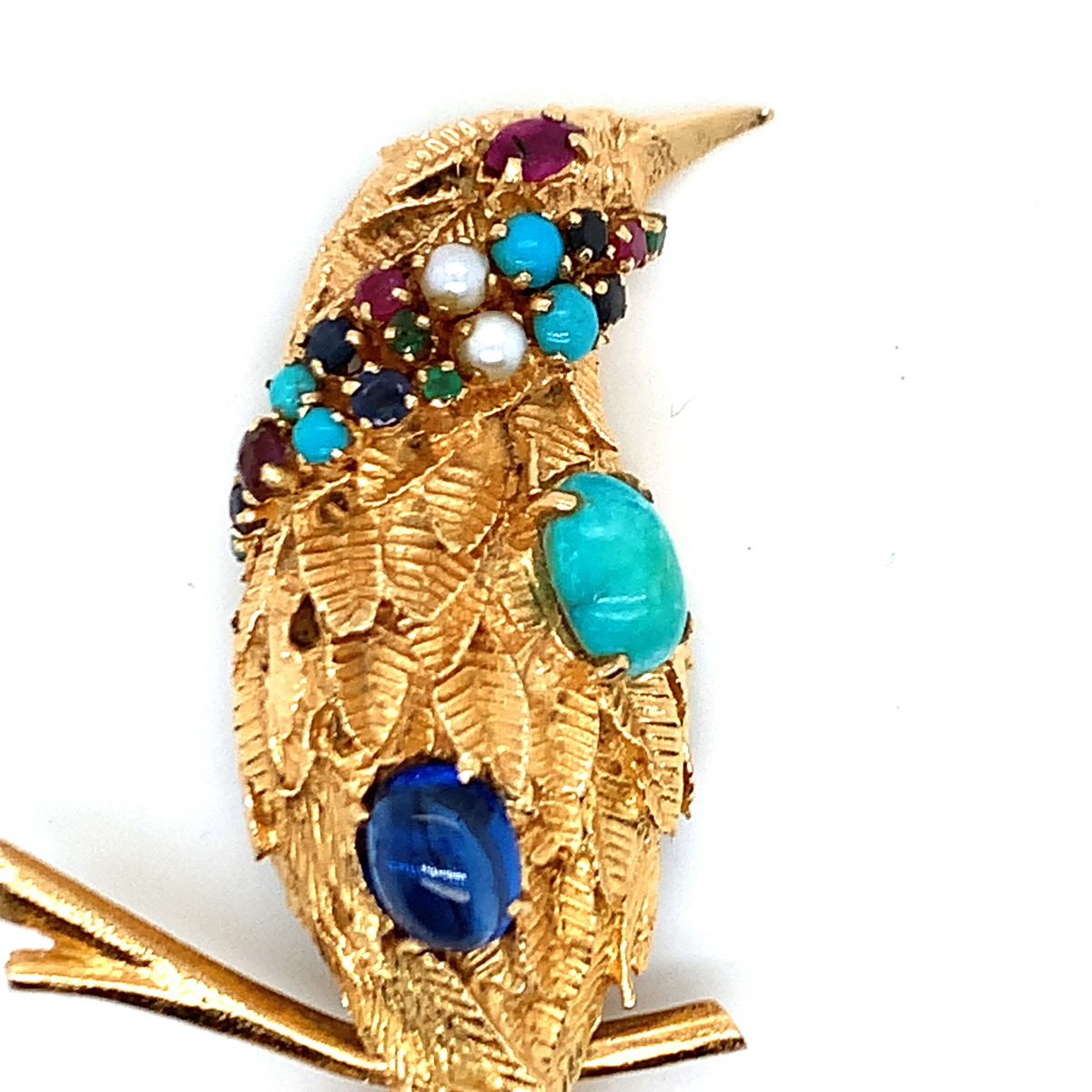 A LARGE GEM SET BIRD PERCHED ON STYLISED BRANCH. THE BIRD SET WITH A VARIETY OF GEMSTONES TO INCLUDE - Image 2 of 8