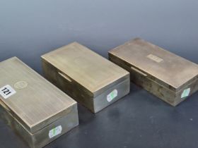 THREE ENGINE TURNED HALLMARKED SILVER CIGARETTE BOXES WITH WOODEN LININGS