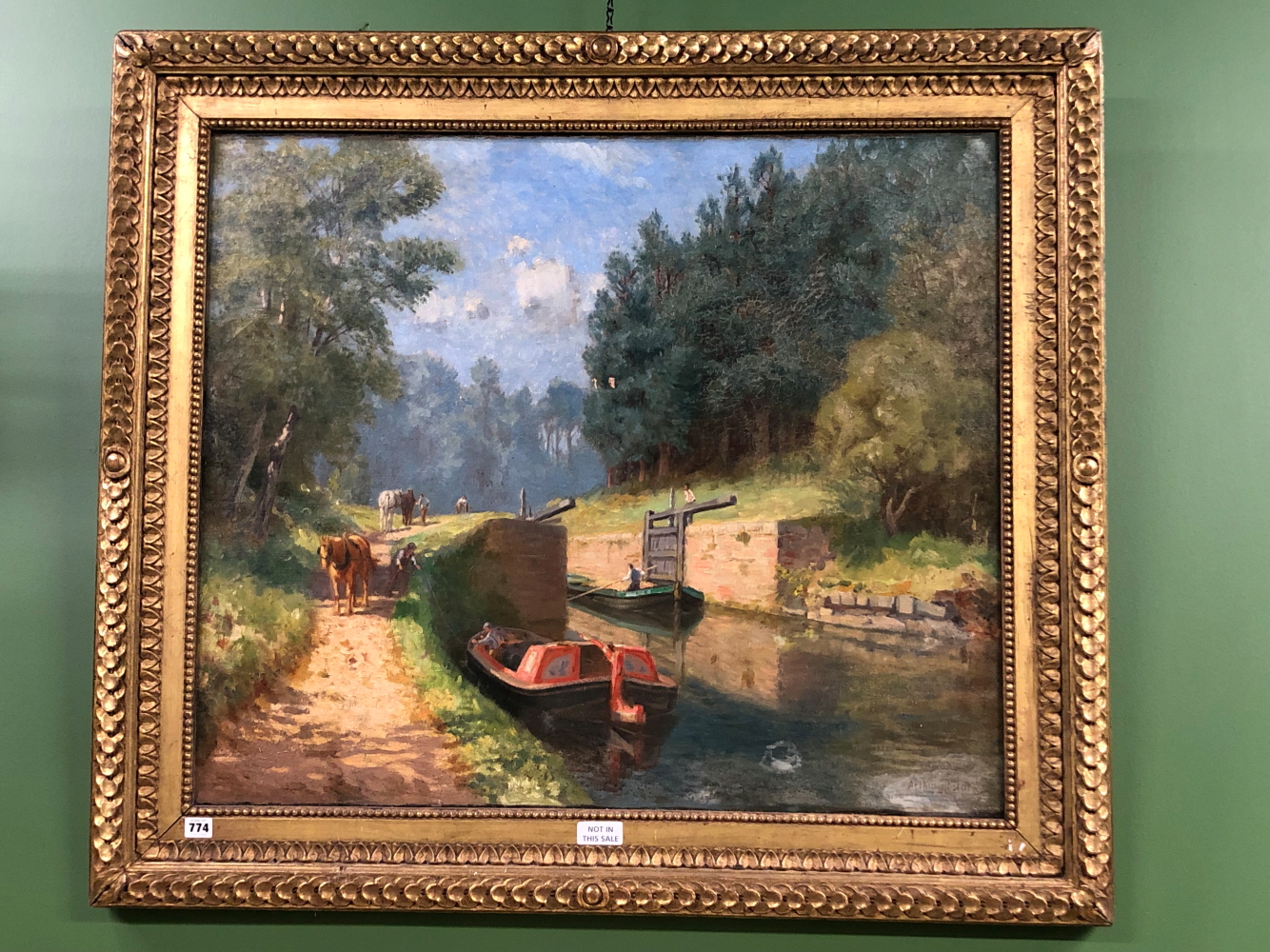 ARTHUR J STACK (20th C.), THE CANAL LOCK, OIL ON CANVAS, SIGNED LOWER RIGHT. 77 x 90cms.