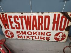 A WHITE GROUND ENAMEL SIGN INSCRIBED IN RED FOR WESTWARD HO SMOKING MIXTURE. 127 x 58cms.
