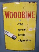 A YELLOW GROUND ENAMEL SIGNED FOR WOODBINE GREAT LITTLE CIGARETTES. 91 x 61.5cms.