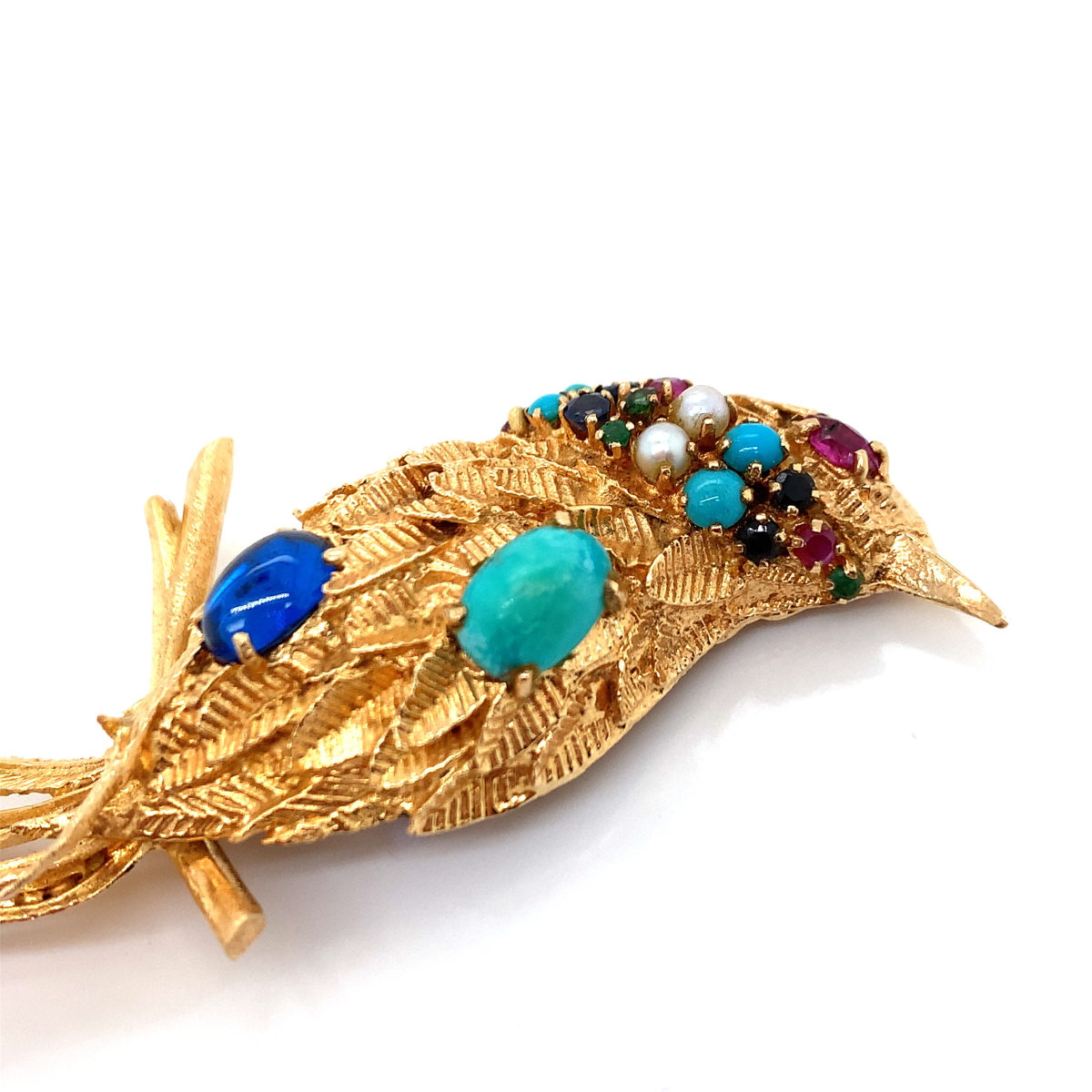 A LARGE GEM SET BIRD PERCHED ON STYLISED BRANCH. THE BIRD SET WITH A VARIETY OF GEMSTONES TO INCLUDE - Image 5 of 8