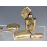 A SILVER SCENT BOTTLE ETUI, MARKS WORN, AN ENGINE TURNED SILVER VESTA, MARKS WORN, BIRMINGHAM 1920