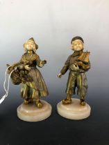 RENE PAUL MARQUET (1879-1939), A PAIR OF EARLY 20th C. PATINATED BRONZE AND IVORY DUTCH CHILDREN, HE