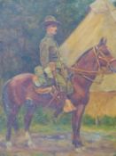 RAYMOND DESVARREUX (1876-1961), ARR. A UNITED STATES SARGEANT MOUNTED OUTSIDE HIS TENT, OIL ON