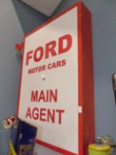 FORD MOTOR CARS: AN ELECTRICALLY LIT CREAM GLASS SIGN INSCRIBED IN RED FORD MOTOR CARS MAIN AGENT
