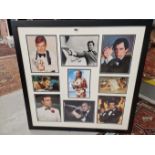 JAMES BOND ACTORS: A FRAME OF NINE PHOTOGRAPHS, SIX SIGNED, THE GROUP ARRANGED ABOUT URSULA