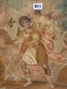 A LATE 18th/EARLY 19th C. SILK WORK PICTURE DEPICTING A MAN IN ROMAN DRESS WITH A CHILD ON HIS