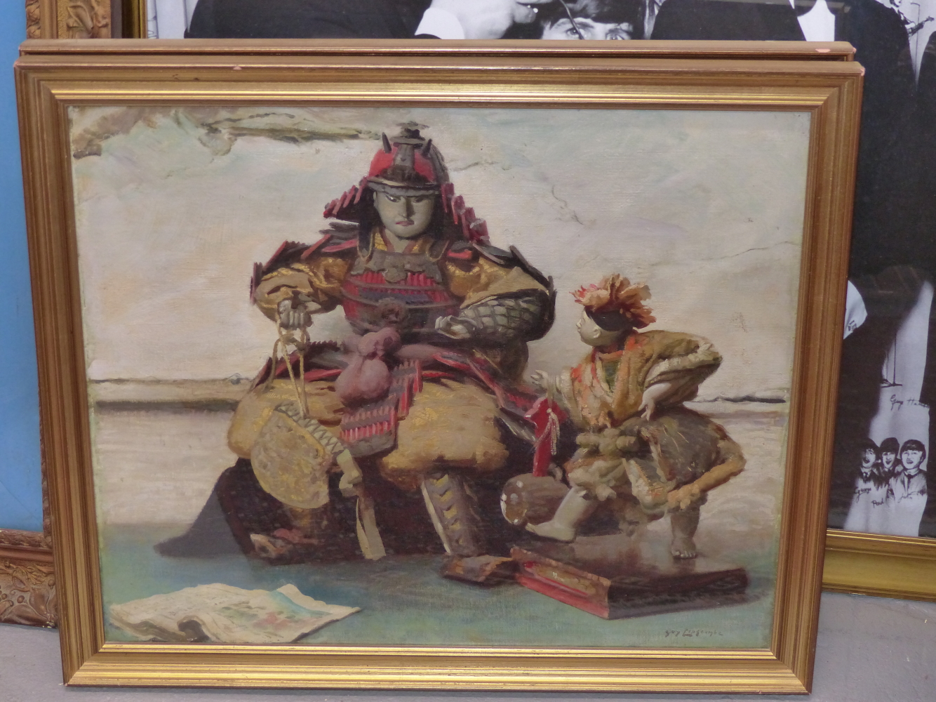 GUY LIPSCOMBE (1881-1952), JAPANESE DOLLS, A PAIR OF OILS ON CANVAS, SIGNED AND INSCRIBED VERSO. - Image 4 of 5