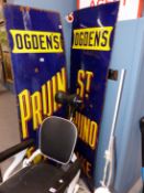 TWO BLUE GROUND ENAMEL SIGNS FOR OGDENS PRUIN TWIST AND FOR OGDENS ST BRUNO FLAKE, THE SCRIPT IN