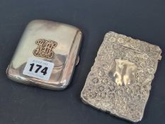 A SILVER CARD CASE, BIRMINGHAM 1899, ENGRAVED WITH FLOWER HEADS TOGETHER WITH A CIGARETTE CASE BY