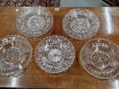 FIVE PRESSED CLEAR GLASS CHRISTMAS PLATES