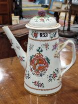 A SAMSON CHINESE EXPORT ARMORIAL COFFEE POT AND COVER PAINTED WITH FLOWER SPRIGS