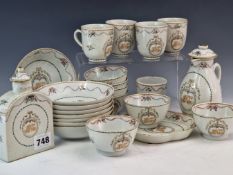 A LATE 18th/EARLY 19th C. CHINESE EXPORT MONOGRAMMED PART TEA AND COFFEE SERVICE, EACH PIECE