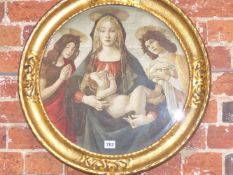 TWO MEDICI PRINTED ROUNDELS AFTER BOTTICELLI AND DEPICTING THE MADONNA AND CHILD. Dia. 44cms. WITHIN
