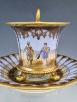 AN 1830S DARTE PALAIS ROYAL PORCELAIN CABINET CUP AND SAUCER, THE FORMER PAINTED WITH A KNIGHT IN