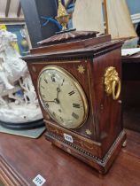 A REGENCY BRASS INLAID MAHOGANY CASED TIMEPIECE WITH A FUSEE MOVEMENT, THE RING HANDLED CASE