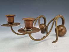 A PAIR OF BENSON BRASS AND COPPER COUNTERWEIGHT CANDLESTICKS, POSSIBLY TO A CHRISTOPHER DRESSER